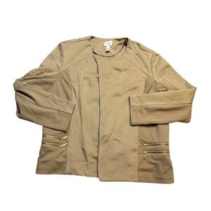 👔 Chico’s‎ Womens XXL Tan Lightweight Blazer Jacket Open Front Gold Zipper  👔